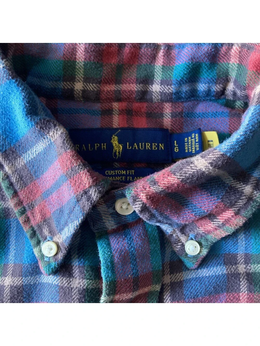 Polo Ralph Lauren Custom Fit Performance Flannel Long Sleeve Plaid Shirt Mens L